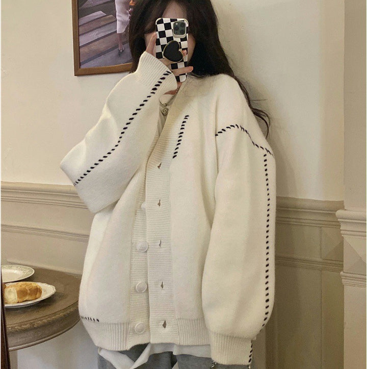 Dame Oversized Strikcardigan med knaplukning Stilla