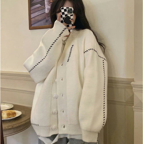 Dame Oversized Strikcardigan med knaplukning Stilla