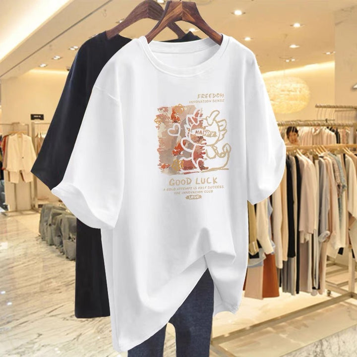 Dame Kortærmet T-Shirt med muntert motiv og afslappet snit Stilla