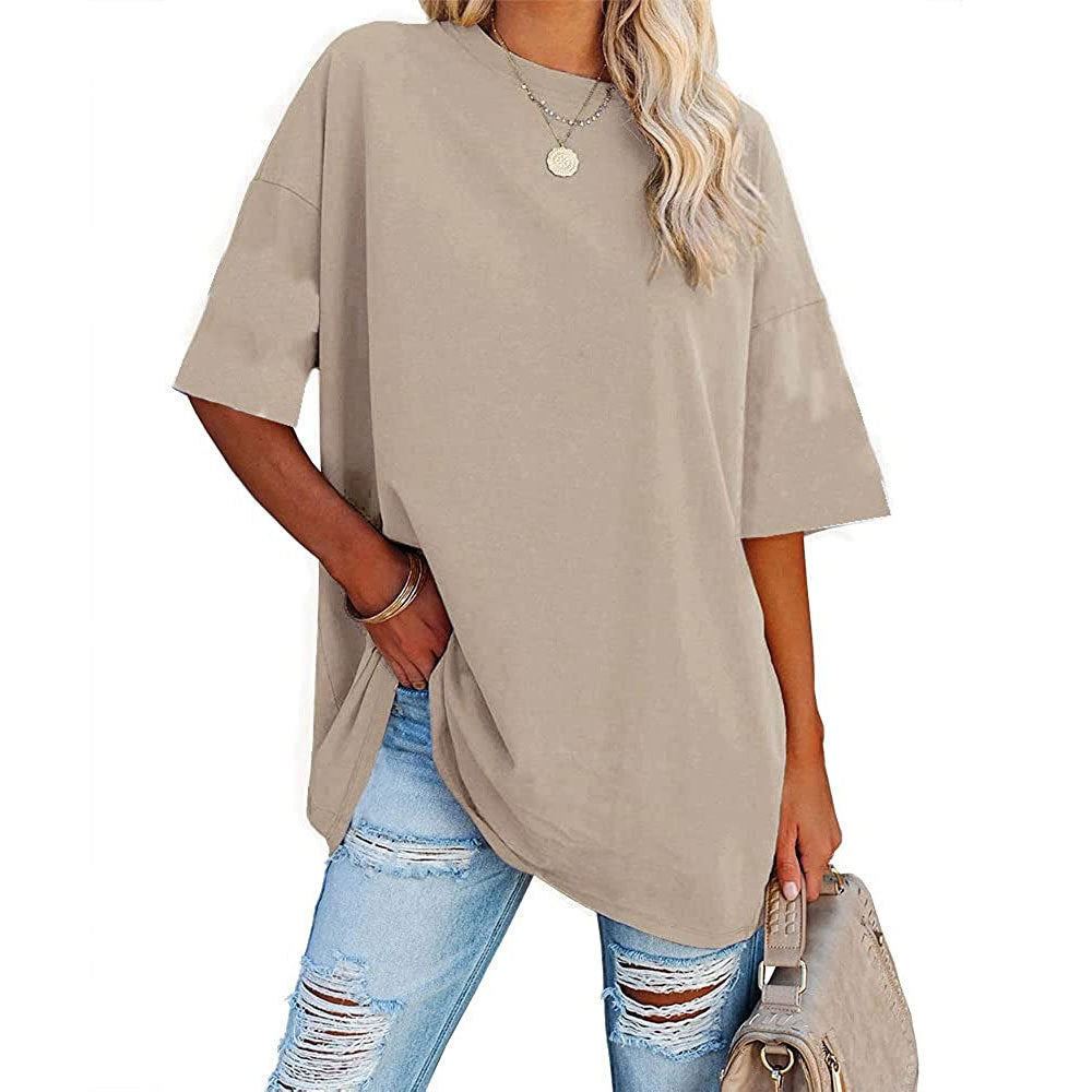 Dame afslappet oversized T-shirt med rund halsudskæring og korte ærmer Stilla
