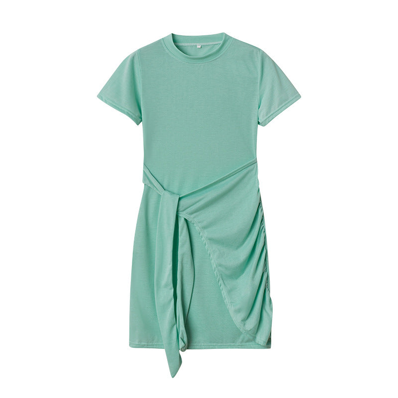 Dame Fritid T-shirt Kjole med Draperet Detalje Stilla