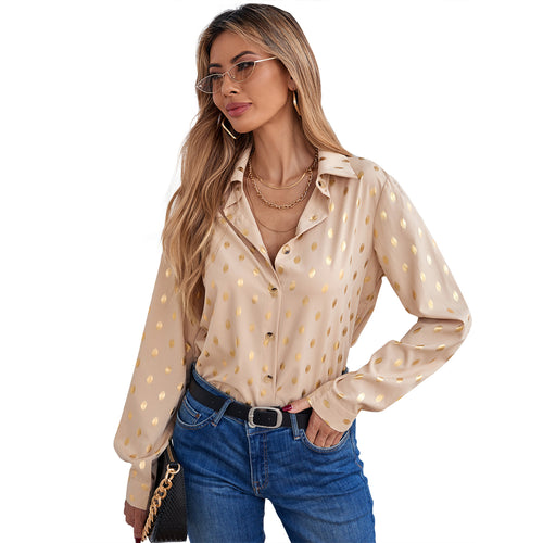 Dame elegant bluse med delikat metallisk print og glitrende finish Stilla