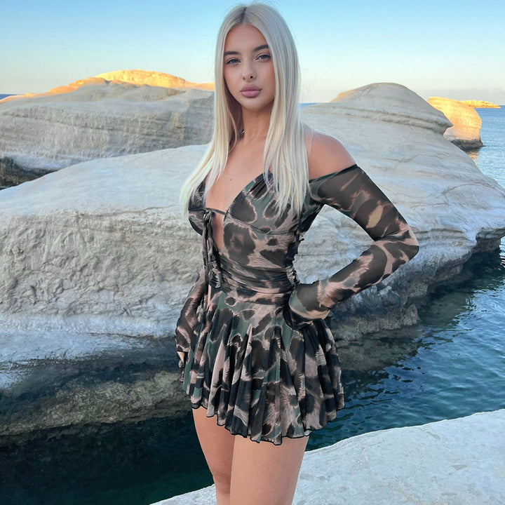 Dame off-shoulder Minikjole med rynker Stilla