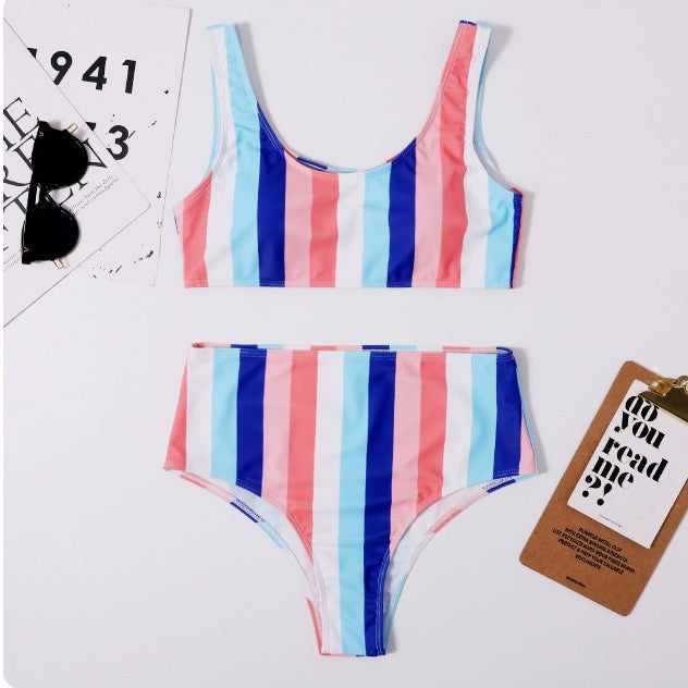 Dame Højtaljet Stribet Bikini-Sæt Stilla1750243874