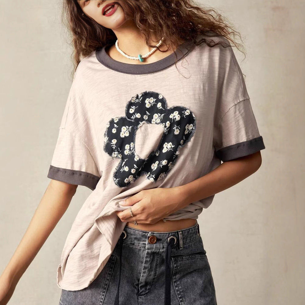 Dame overdimensioneret T-shirt med blomsterdesign Stilla