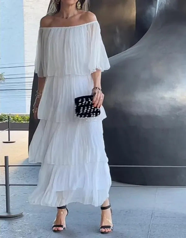 Dame Off-Shoulder Maxikjole med plisserede detaljer Stilla