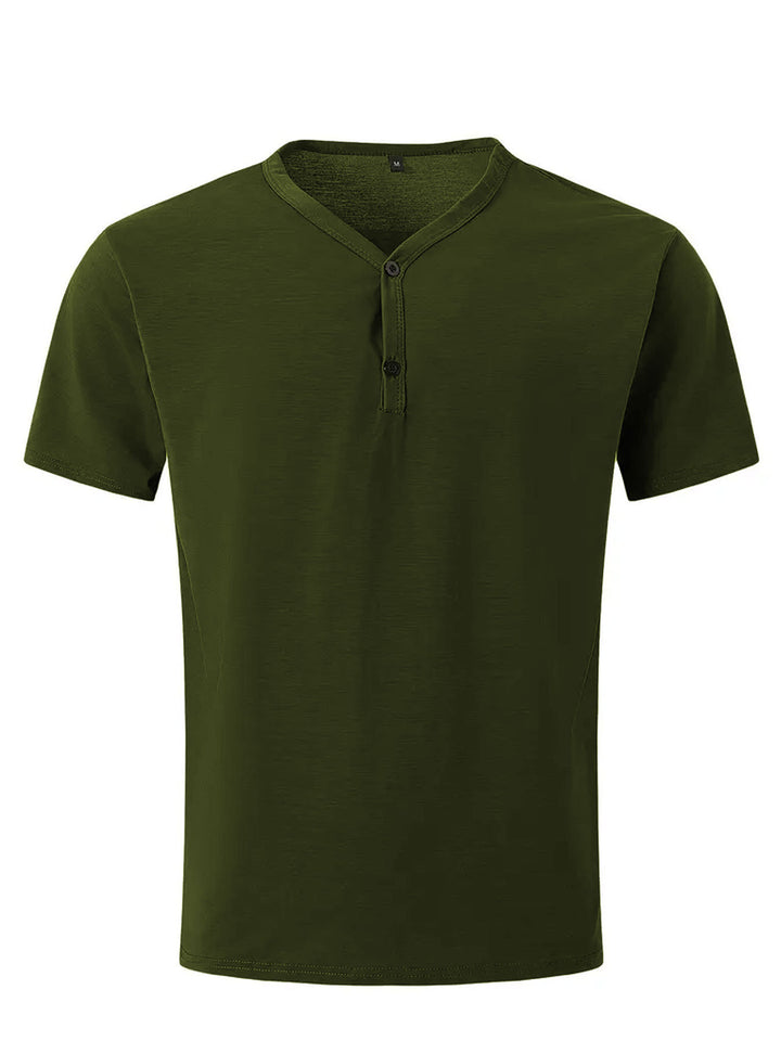 Herre Kortærmet V-hals T-shirt med moderne knapdetalje og åndbar stofkvalitet Stilla