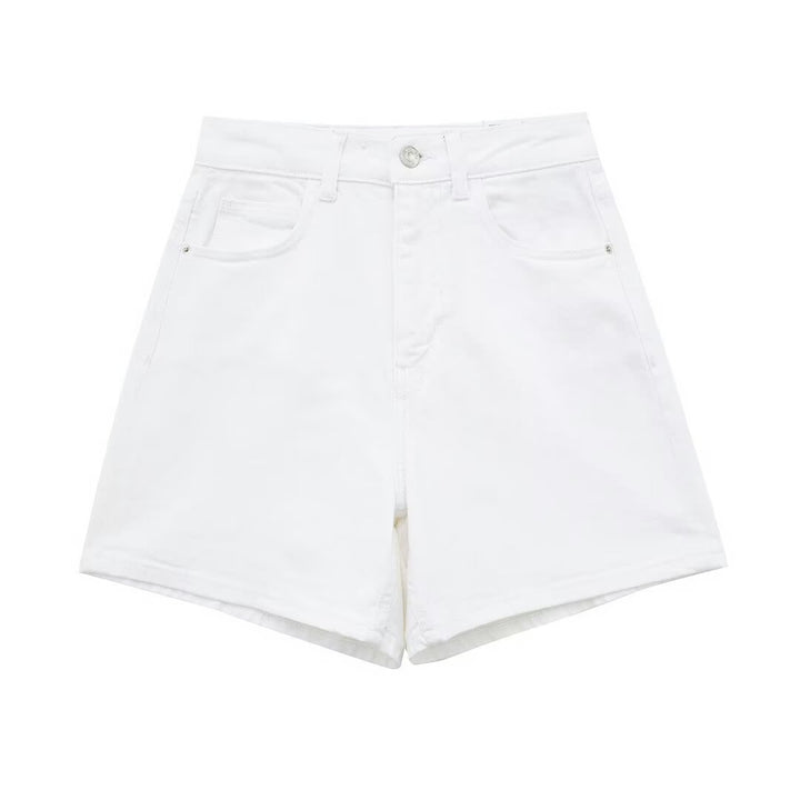 Dame denim shorts i vintage stil med bred pasform og høj talje Skovae