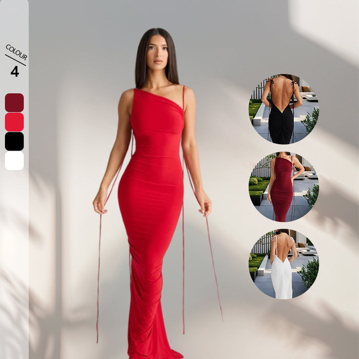 Kvindelige elegante maxi kjoler uden ryg med raffinerede bånd Skovae