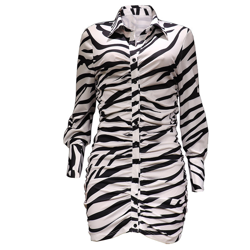 Dame Mode Skjortekjole med Drapering og Zebra-Design Stilla