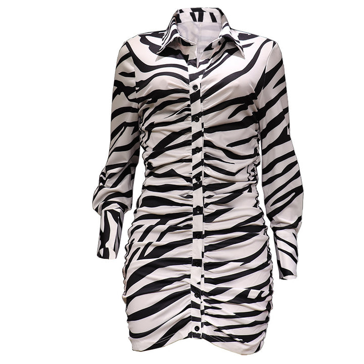 Dame Mode Skjortekjole med Drapering og Zebra-Design Stilla