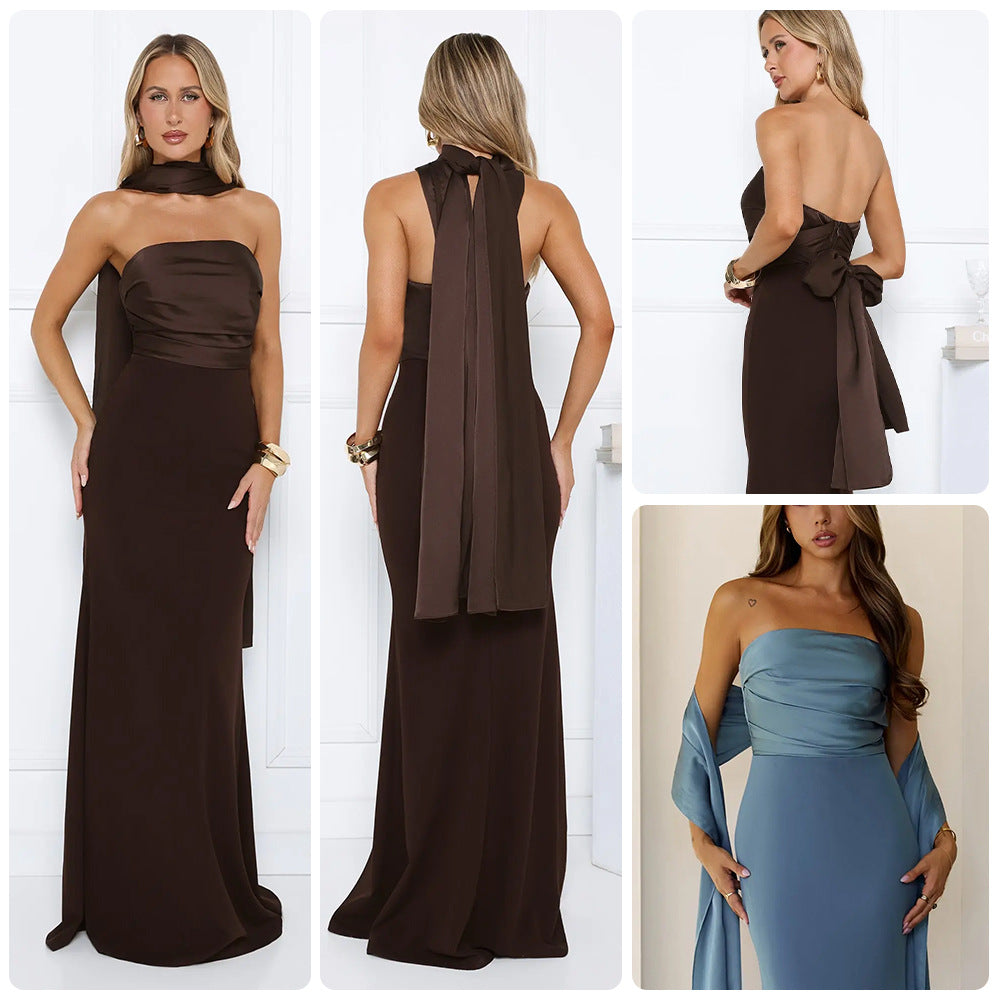 Damer Elegant Aften Kjole med Off-Shoulder Design og Flydende Stof Skovae