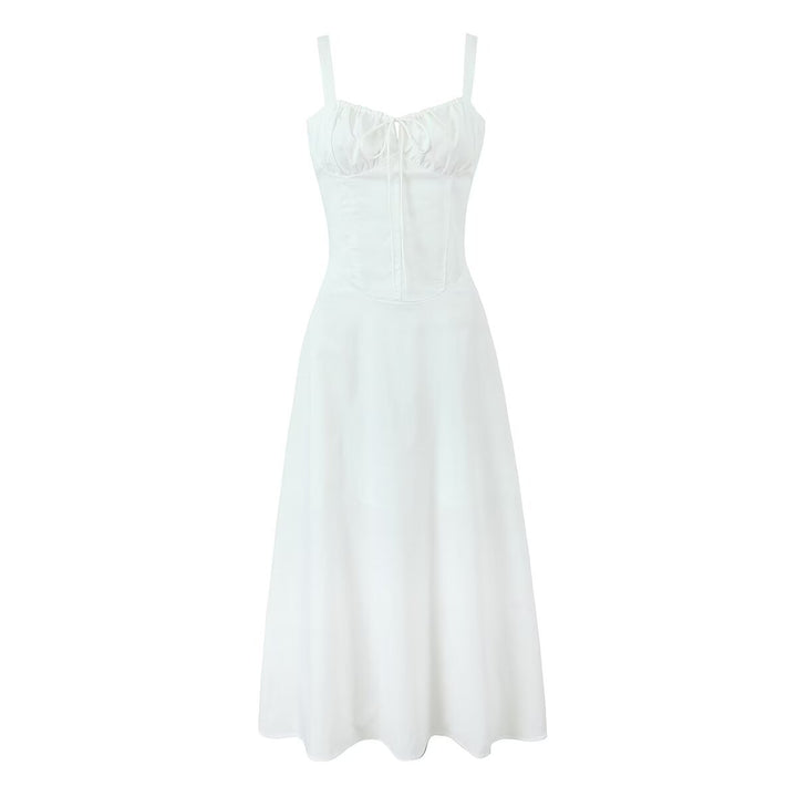 Dame elegant maxikjole med flot snøre detalje og figursyet design Stilla