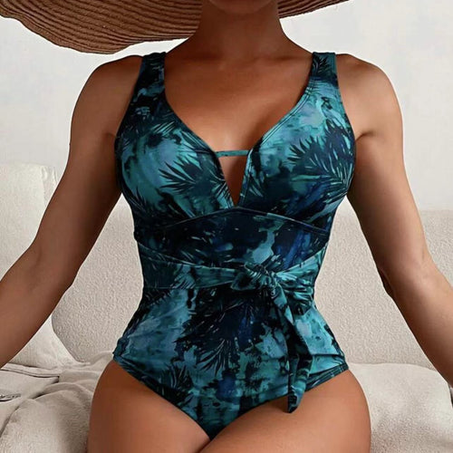 Dame one-piece badedragt med blomster indpakningsdetalje Skovae
