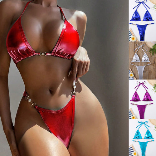 Dame Triangel-Bikini-Sæt med justerbare stropper og glitrende detaljer Stilla