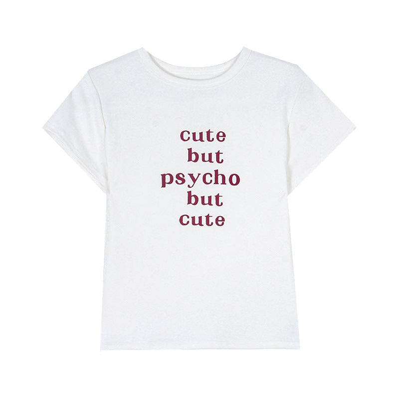 Dame T-shirt med beskrivendetryk og figursyet snit Stilla