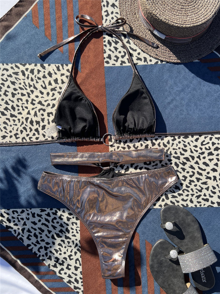 Dame bikini med høj talje og skinnende ringdetalje Stilla