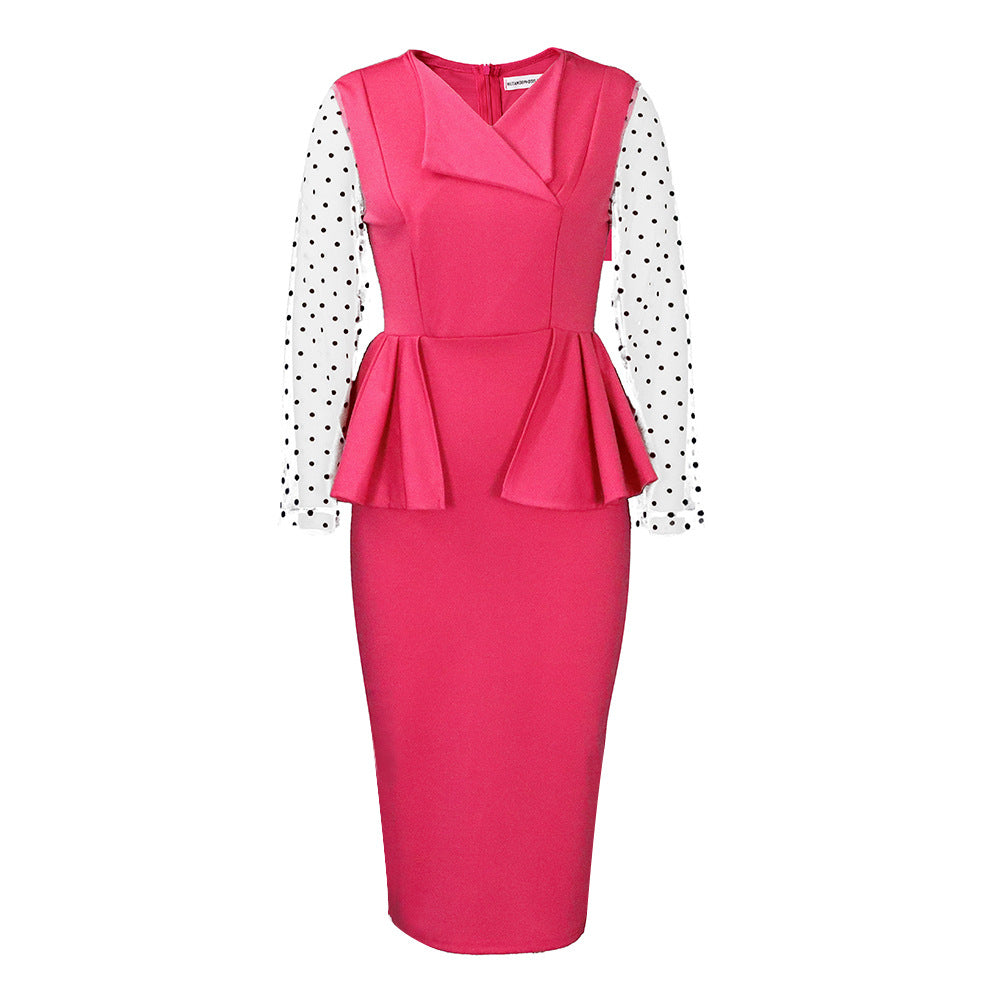 Dame elegant Peplum-kjole med moderne prikkemønsterærmer Stilla