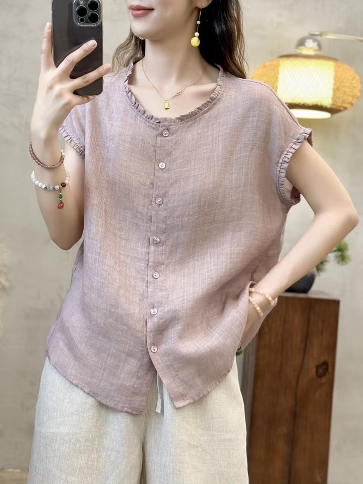 Dame Relaxed Fit Button-Up Korte ærmer Bluse Stilla