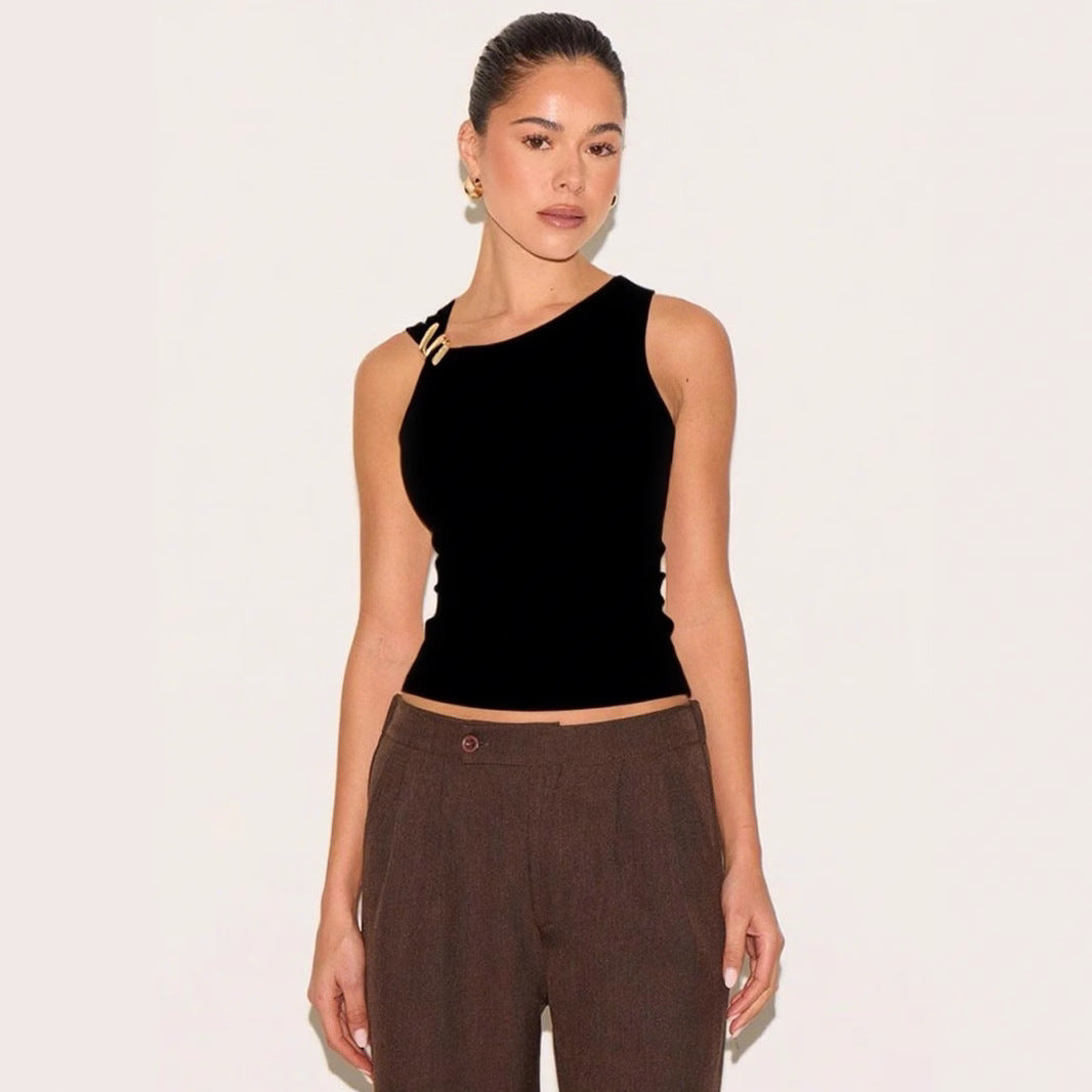 Dame Elegant Tanktop med dekorativt knudedetalje Skovae