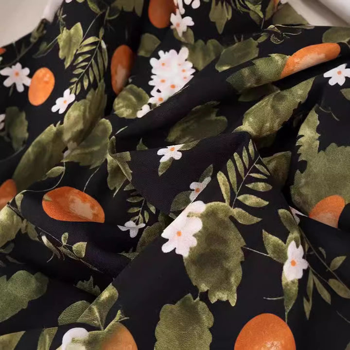 Dame midi-kjole med delikat blomsterprint og elastisk taljebånd Stilla