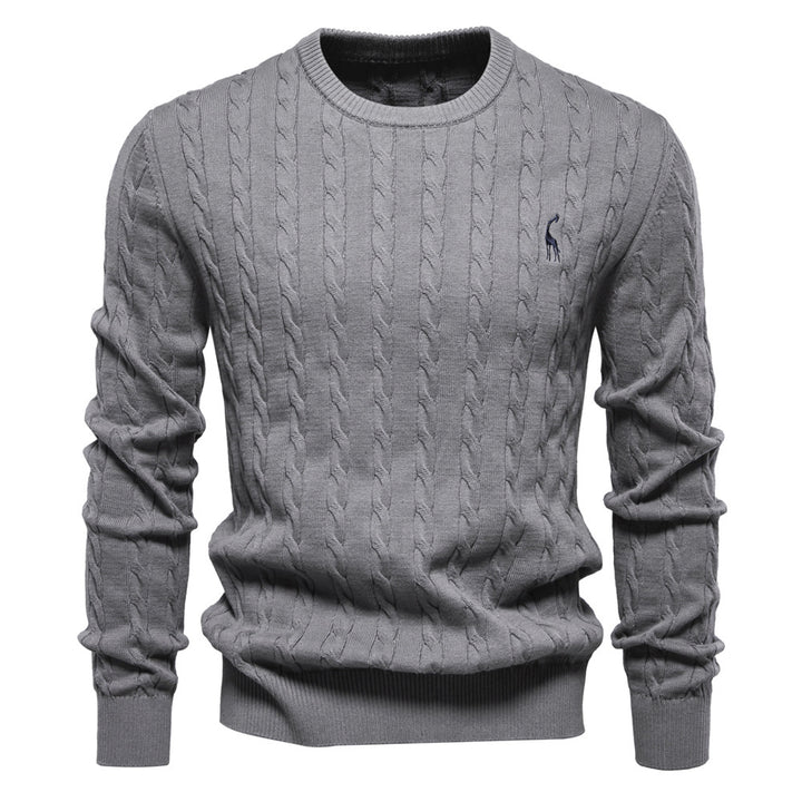 Herrer strikpullover med trendy fletstrik-optik og rund halsudskæring Stilla