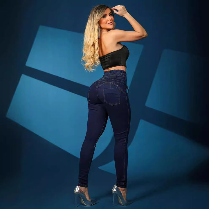 Dame High-Waist Jeans med snøring og tætsiddende snit Stilla