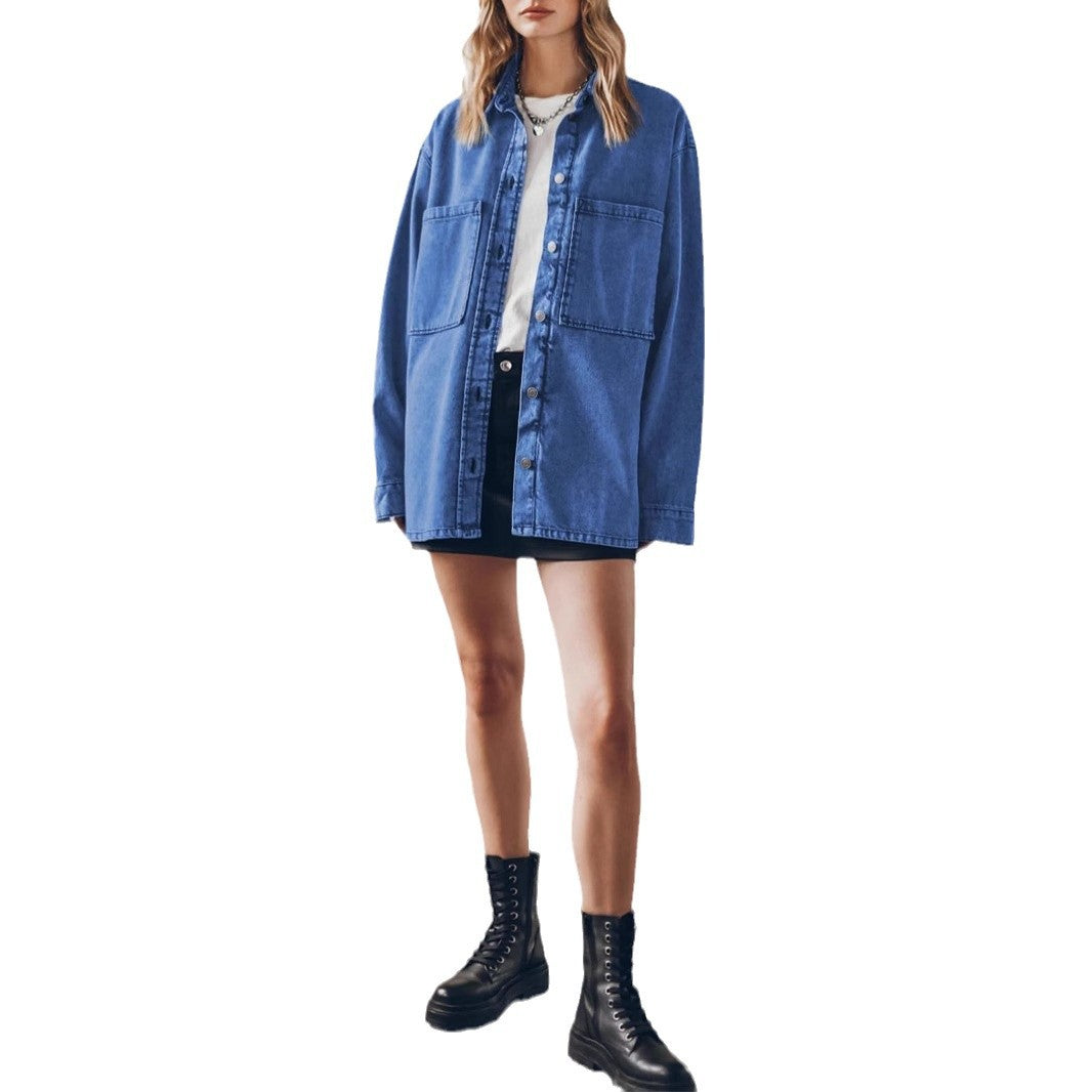 Dame Denim Skjortejakke i afslappet stil med rummelige lommer og komfortabel pasform Stilla