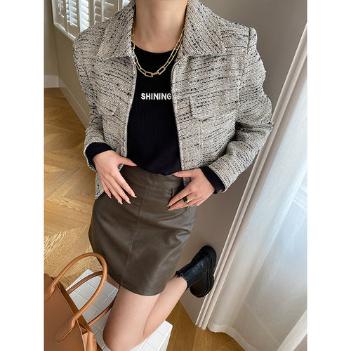 Dame Mode Boucle Jakke med Chesterfield Krave Stilla