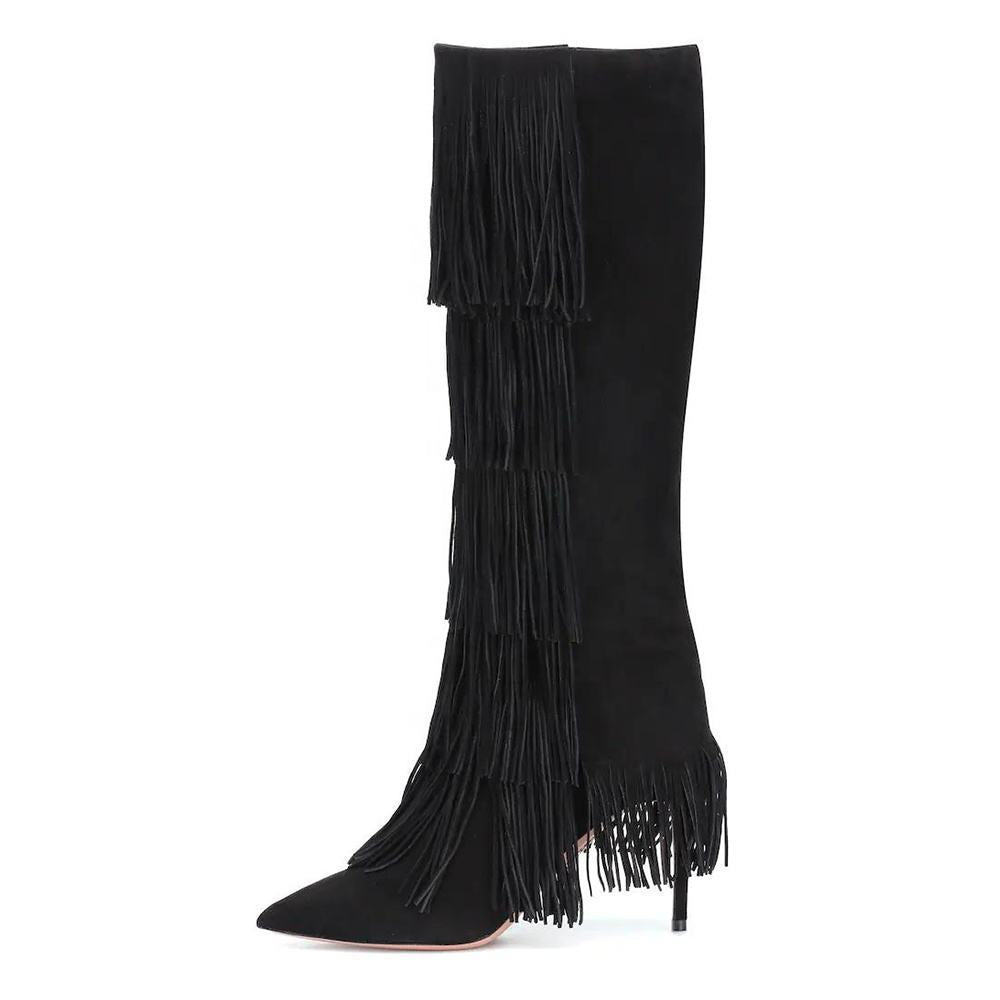 Femme Knælange Frynse Stiletto Støvler Stilla