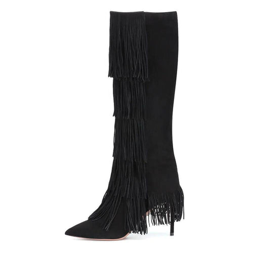 Femme Knælange Frynse Stiletto Støvler Stilla