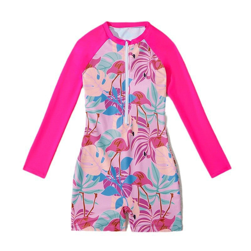 Dame Rashguard badedragt med elegant zip-design og farverigt plante mønster Stilla