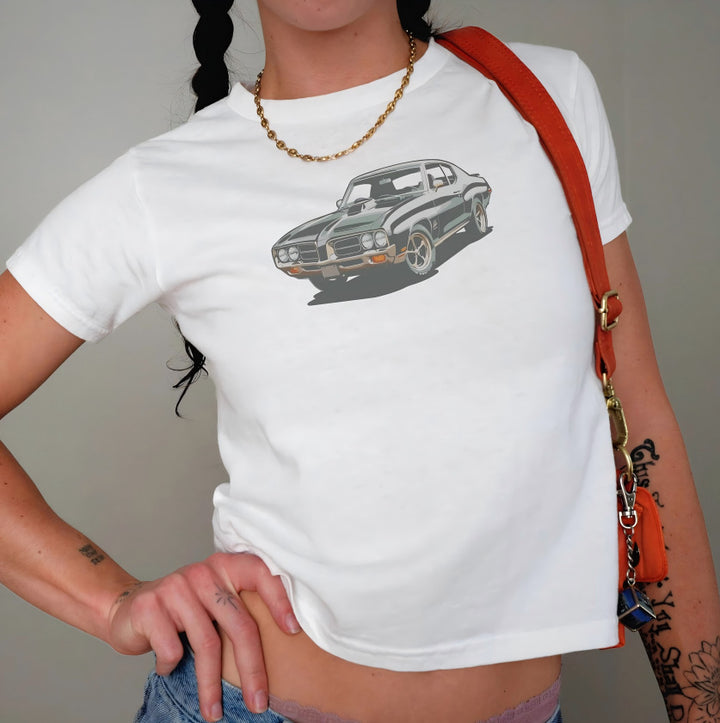 Dame Crop-T-Shirt med kreativ nostalgi-tryk og afslappet pasform Skovae