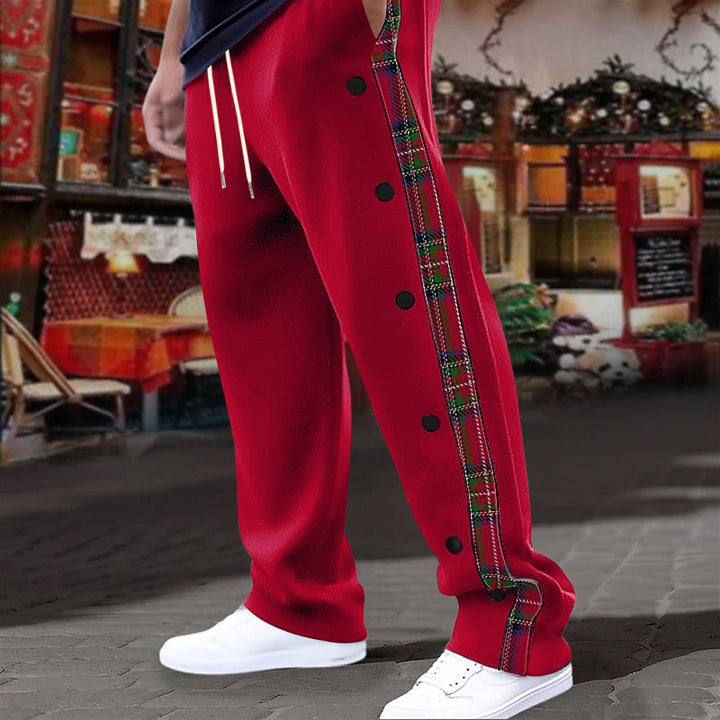 Herren nan lette joggingsbukser med ternet sidepiping, trykknapfront og ankel split Skovae