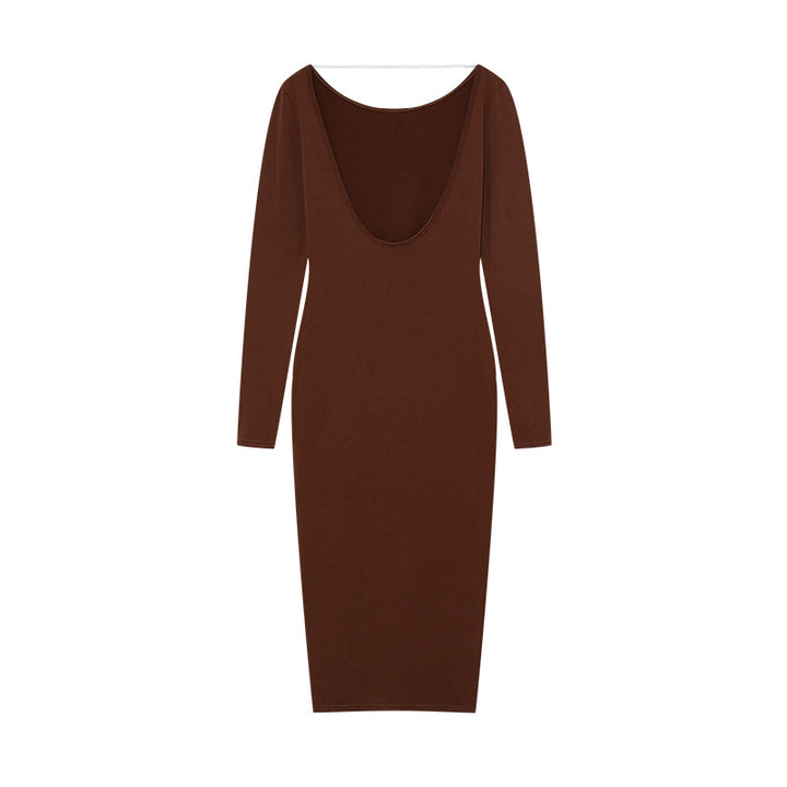 Dame Scoop-Hals Langærmet Bodycon Kjole Stilla