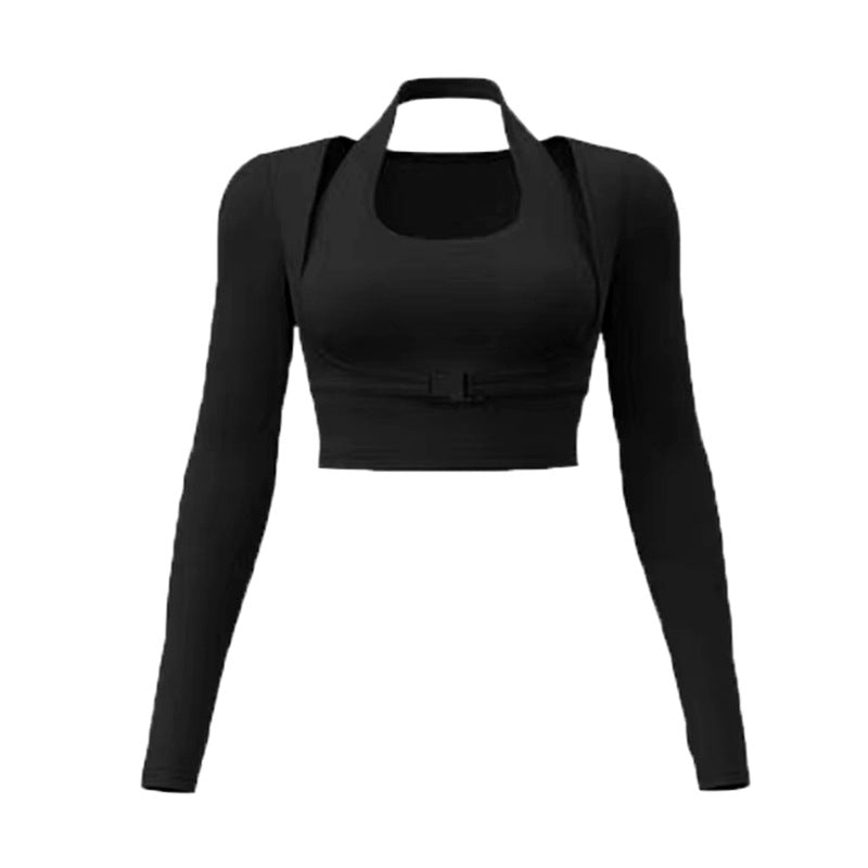 Dame Sporty Fitness-Crop-Top med innovativt rygdesign og hætte Stilla
