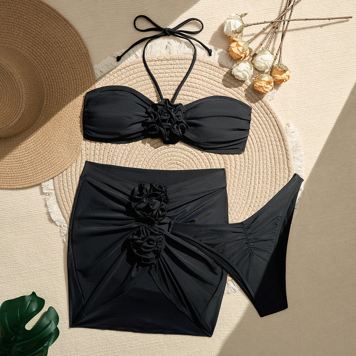 Dame Bandeau-bikini med blomsterdesign og flæsedetaljer Stilla