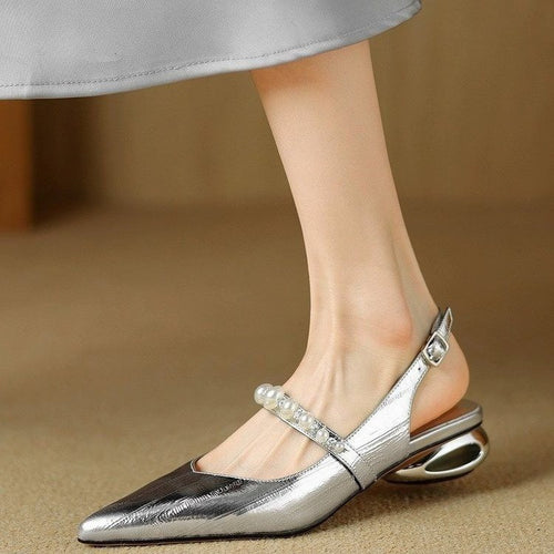 Dame elegante Slingback spids tå flade med perle accent Stilla