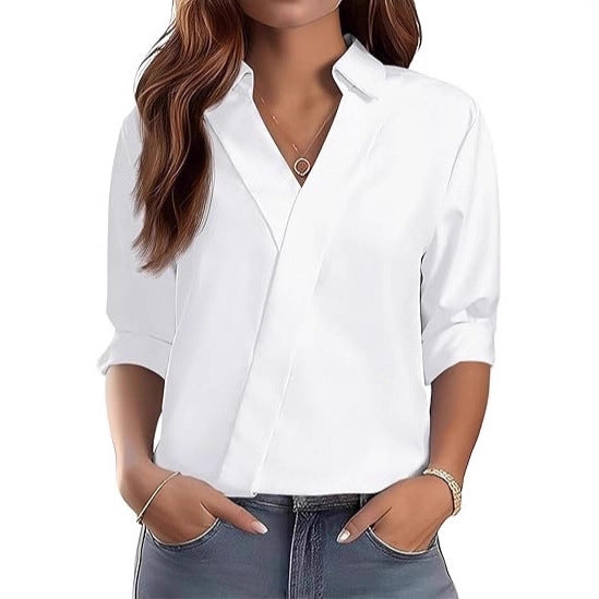 Kvinders elegante V-hals bluse med tekstureret design Stilla
