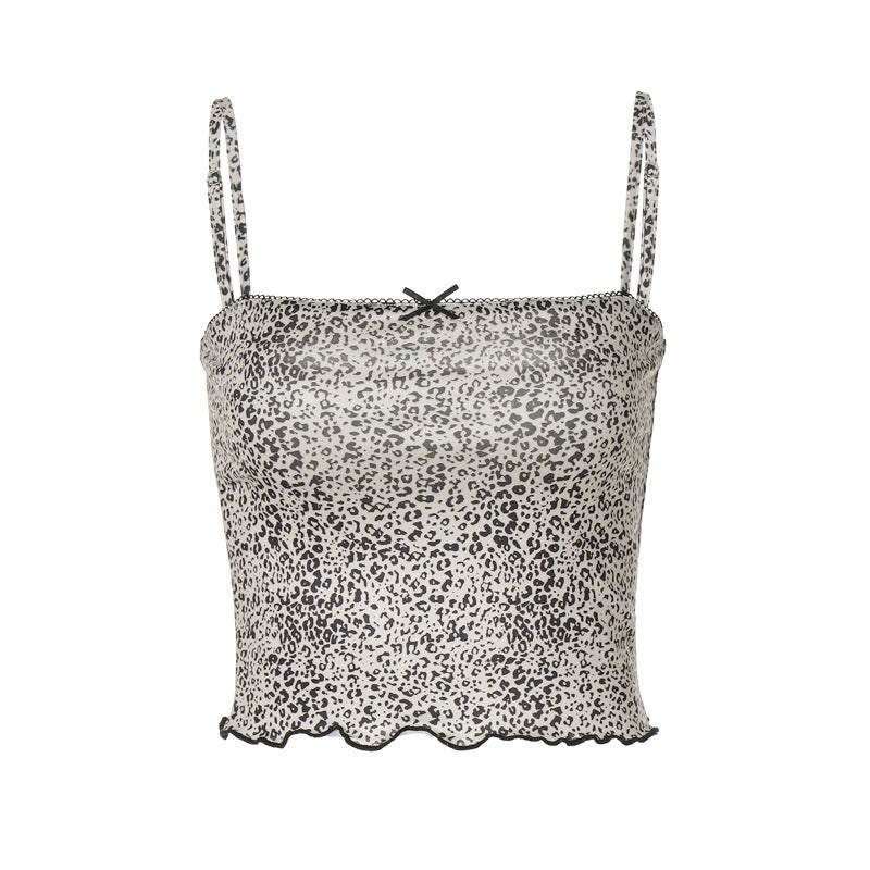 Dame Crop Top med trendy Leo-design og fine stropper Stilla