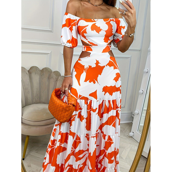 Dame Off-Shoulder Cutout Maxikjole med lagdelt kanten Stilla