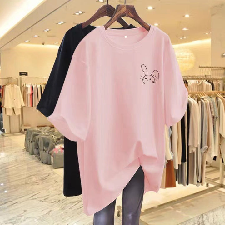Dame T-shirt med afslappet kaninmotiv og moderne oversized snits Stilla