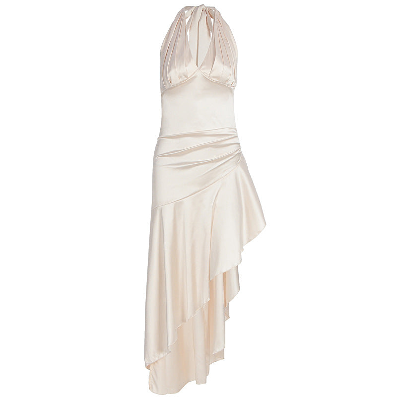 Dame elegant viklekjole med asymmetrisk snit og halterhals Skovae