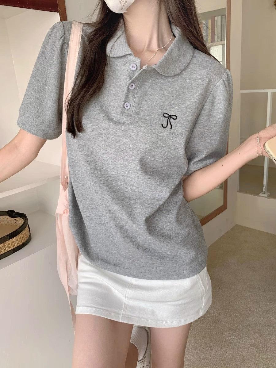 Dame Kortærmet Polo-Shirt med stilfulde Puffærmer Stilla