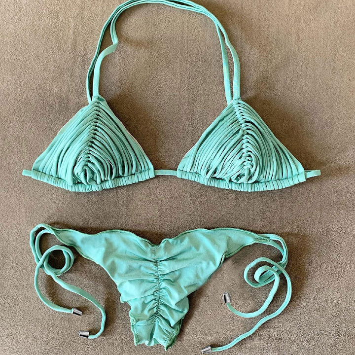 Dame Bikini-sæt med raffinerede, rynkede kopper og justerbare stropper Stilla