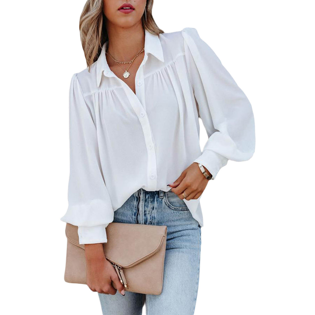 Dame elegant bluse med voluminøse ærmer og fine folder Stilla
