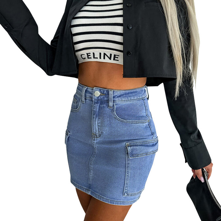 damer denim nederdel med afslappet cargo-stil og praktiske lommer Stilla