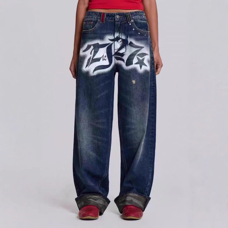 Dame Grafik Distressed Bred-Ben Jeans Stilla