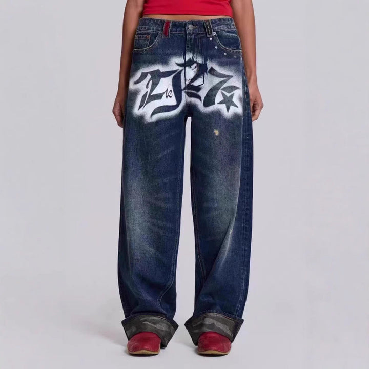 Dame Grafik Distressed Bred-Ben Jeans Stilla