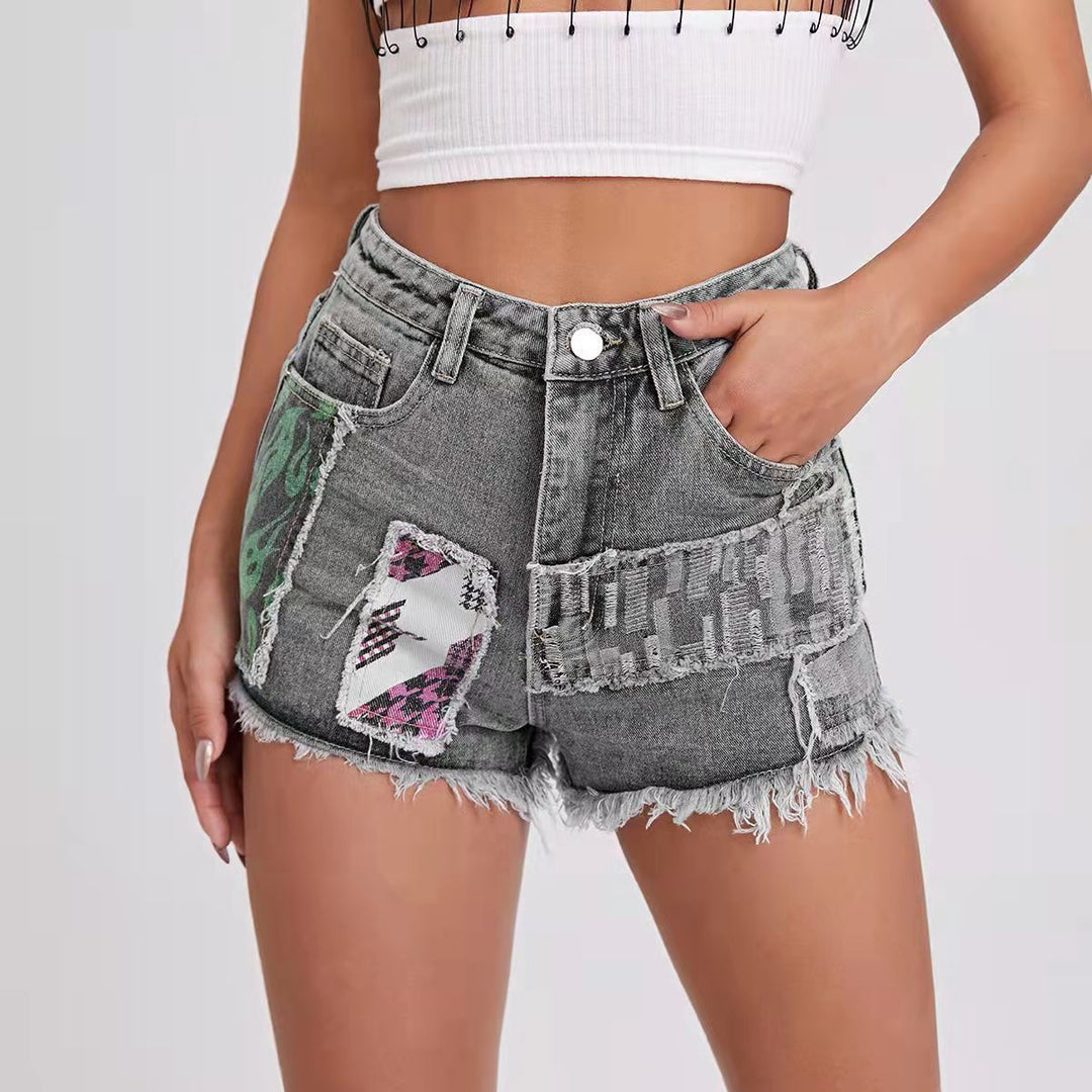 Dame Futteret Patchwork Denim Shorts Stilla